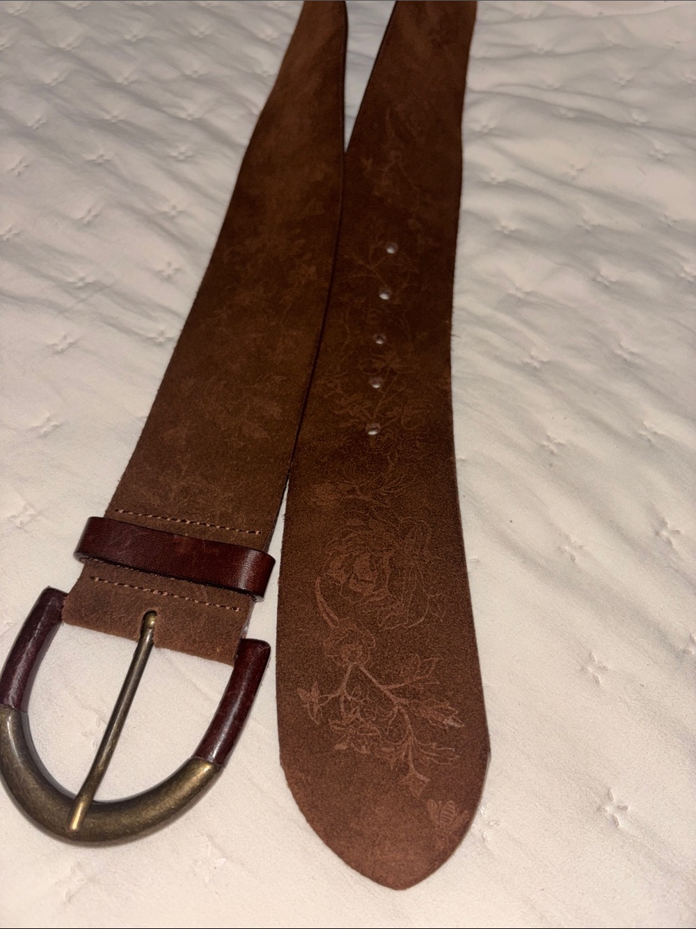 Weekend MaxMara Brown Suede Leather Belt with Brass Buckle Size M - Picture 3 of 6